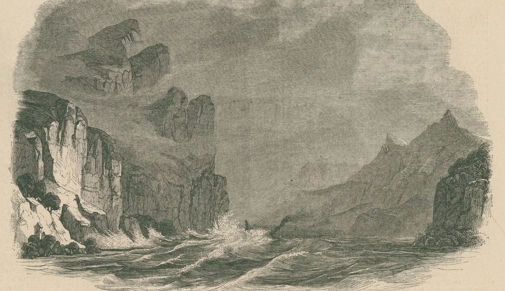 Peitschende Wellen, schroffe Felsen und ein winziges Schiff: Der Untergang des Dampfers «Delphin» vor Weesen in einer Darstellung von 1851.