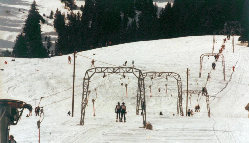 Rege benützter Skilift Malbun am 7. März 1981.  