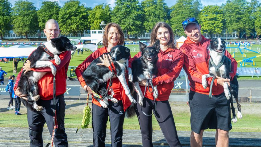 Schweizer Team Agilty EM: Lukas Risi, Marianne Mattle (Team Training Sennwald), Ann-Sophie Rosenfelder, Silvan Zumthurm (von links).