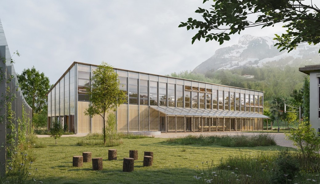 Dem Platzmangel entgegenwirken: Visualisierung des Schulhaus-Neubaus in der Gemeinde Wartau.