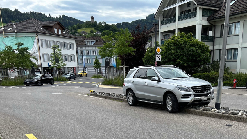 Der Strassenlaternenmast stoppte die Unfallfahrt.