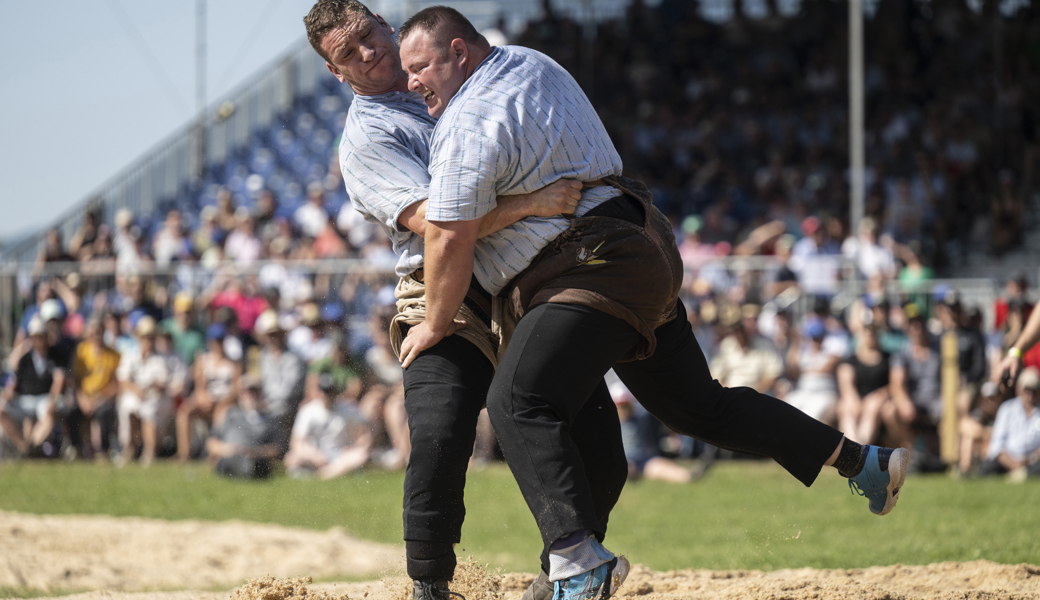 Zwei ehemalige Sieger des Verbandsschwingfests: Armon Orlik (links) und Domenic Schneider.