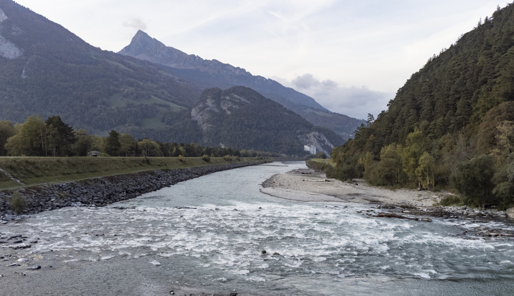 Tauziehen um ein Wasserkraftwerk: Rheinabschnitt Höhe Sargans mit Blick in Richtung Gemeinde Wartau.