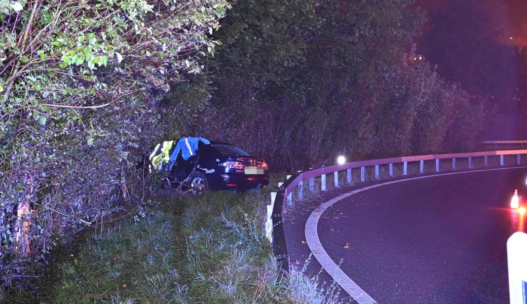 Das Auto erlitt beim Ausflug ins Gebüsch Totalschaden.